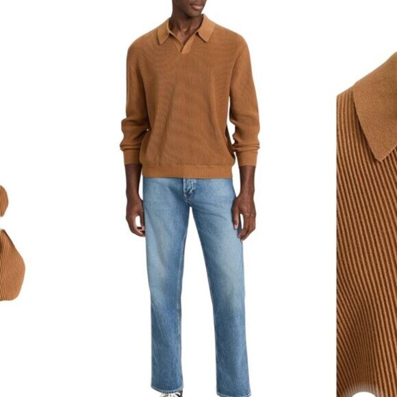 Madewell NWT Johnny Collar Long Sleeve Sweater Polo Acorn 2023 Size L - Picture 6 of 11